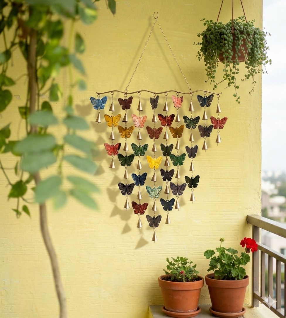 duli Metal Colored Butterfly Windchime Hanging Wall Decor for Balcony, Garden & Home Iron Windchime-picture-28