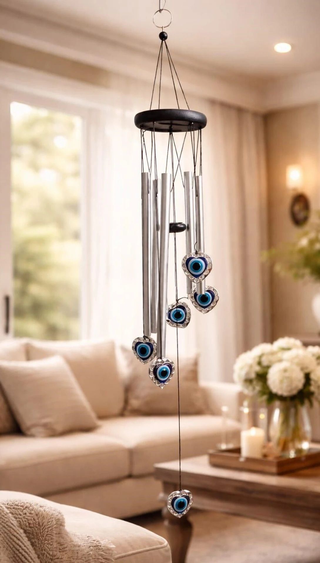 divine designs Big Eye Evil Eye Wall Hanging Windchime With Bell Brass Windchime-picture-30