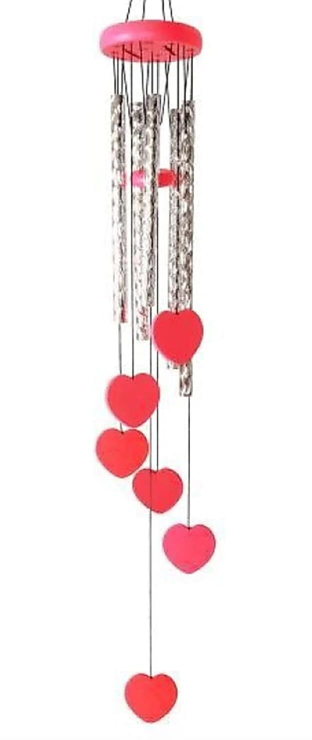Heart Shape & Silver Rods Wind Chime For Melodious Sound, Positive Energy Silver, Wood Windchime-image-36