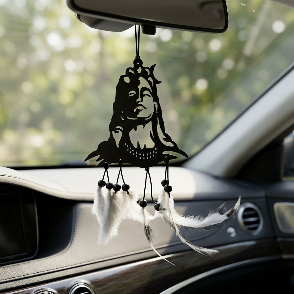 Black Adiyogi Car Hanging Acrylic Rear View Mirror Decor Plastic Dream Catcher-image-2