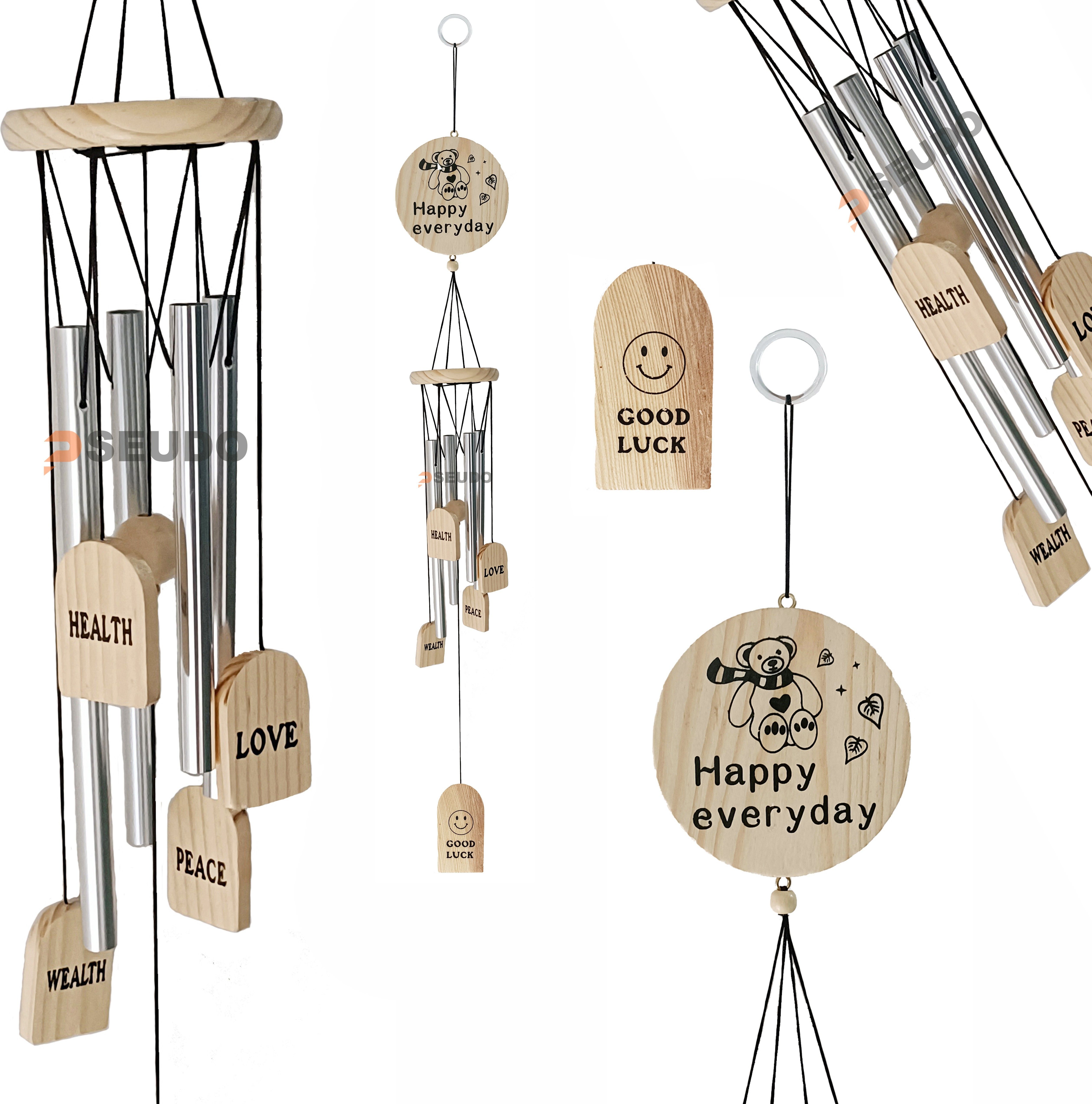 Goodluck Wind chimes for Balcony Bedroom 4 Silver Pipes Wooden and Aluminium Wood Windchime-image-31