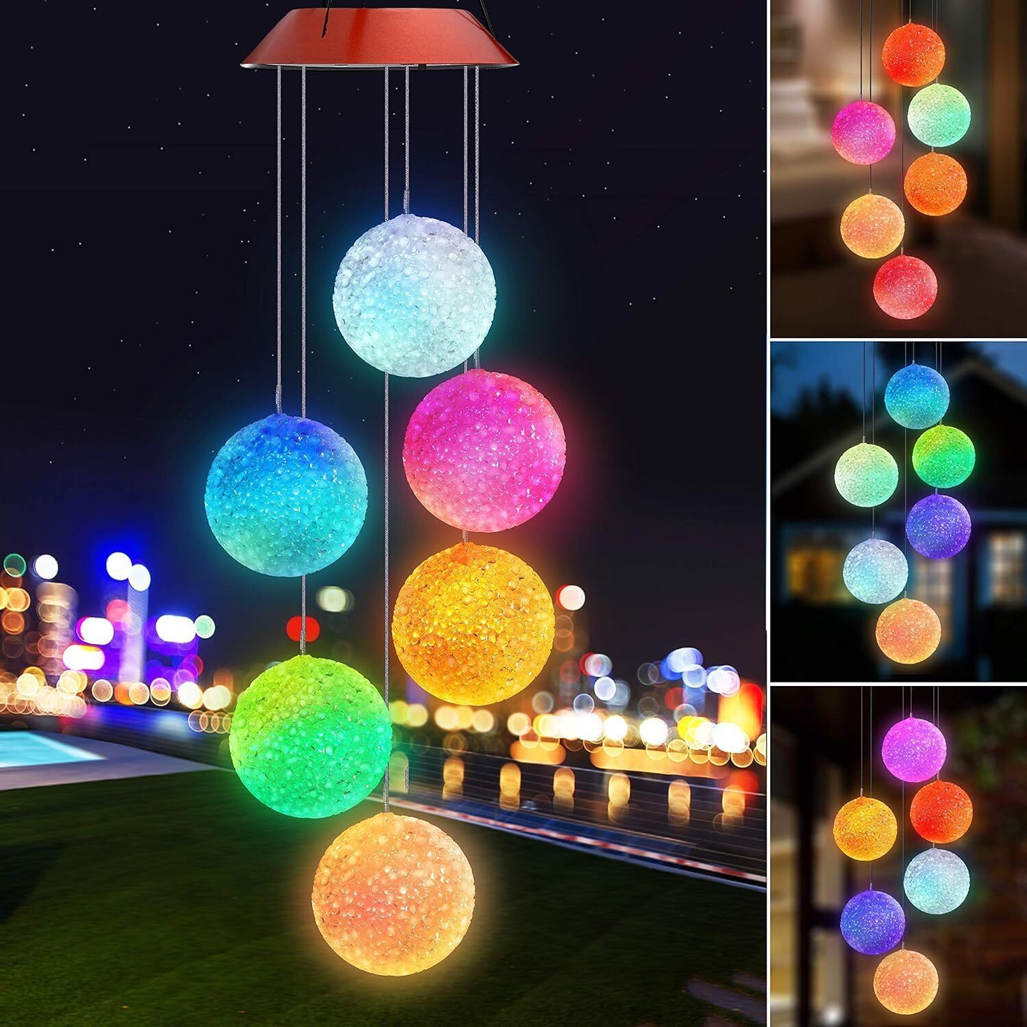 Solar Wind Chimes with Color Changing LED Ball Lights,Waterproof Aluminium, Plastic Windchime-image-34