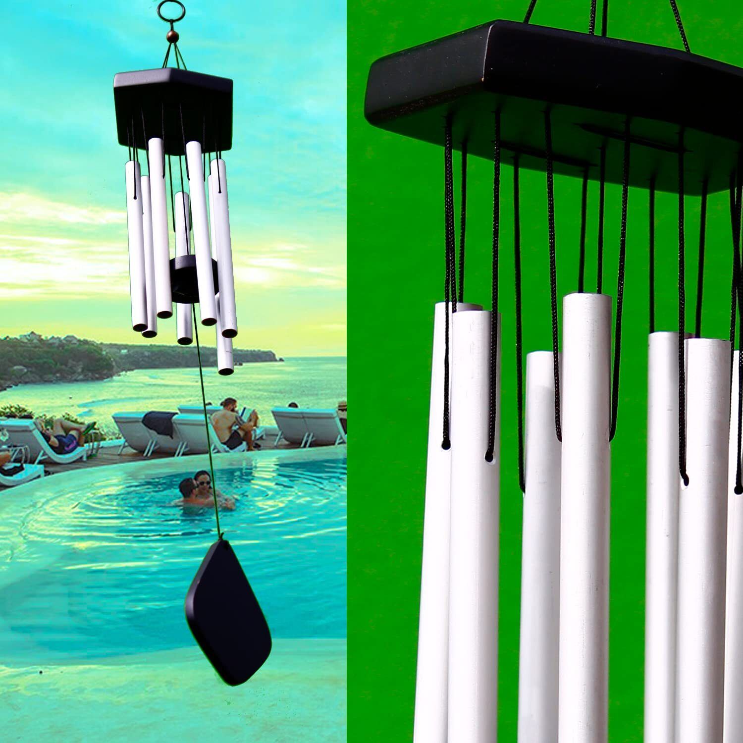 7 Pipe Silver Wind Chimes for Home Positive Energy | Windchimes for Balcony Aluminium, Wood Windchime-image-36