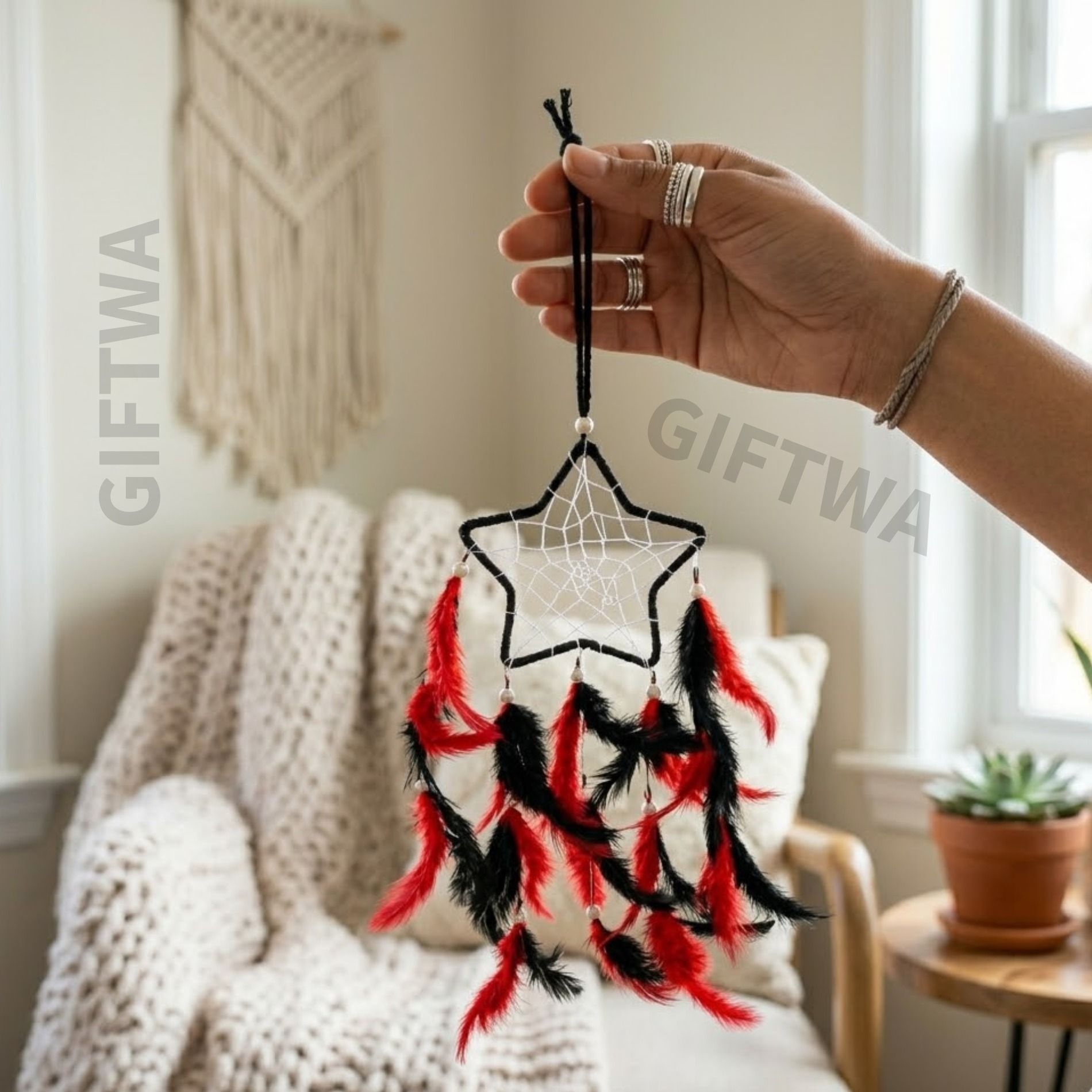 giftwa Dream Catcher for Bedroom, Living Room & Car Hanging Stainless Steel, Feather Dream Catcher-picture-27
