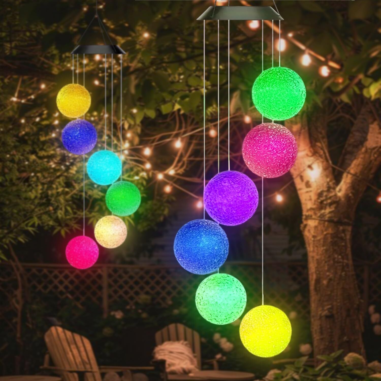 Solar Ball Wind Chimes LED Light | 6 Balls Color Changing Hanging Outdoor Decor Aluminium, Plastic Windchime-image-45