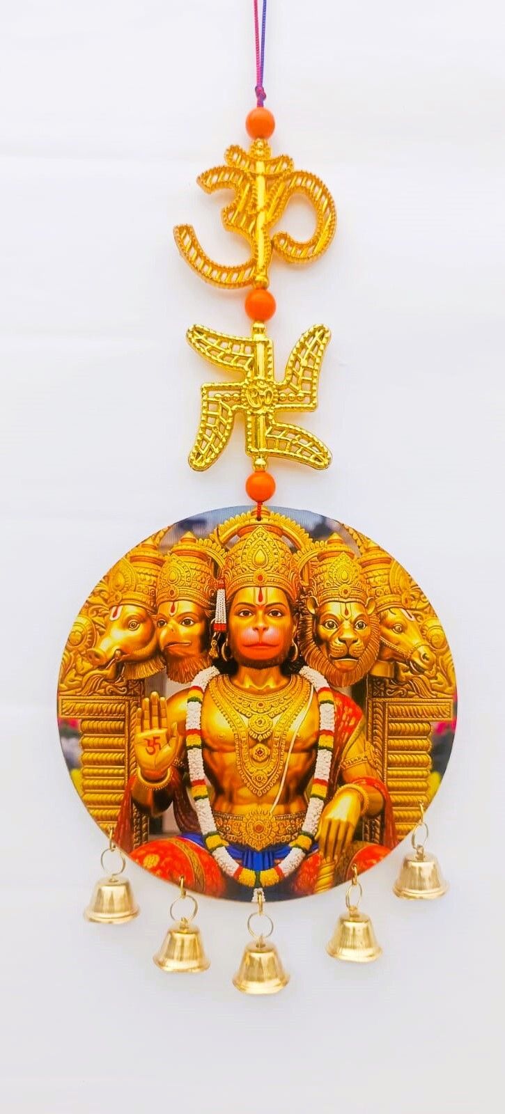 adhyans Panchamukha Bajrangbali Hanumanji Anjaneya Maruti Mahavira Wall Hanging Wood Windchime-picture-16
