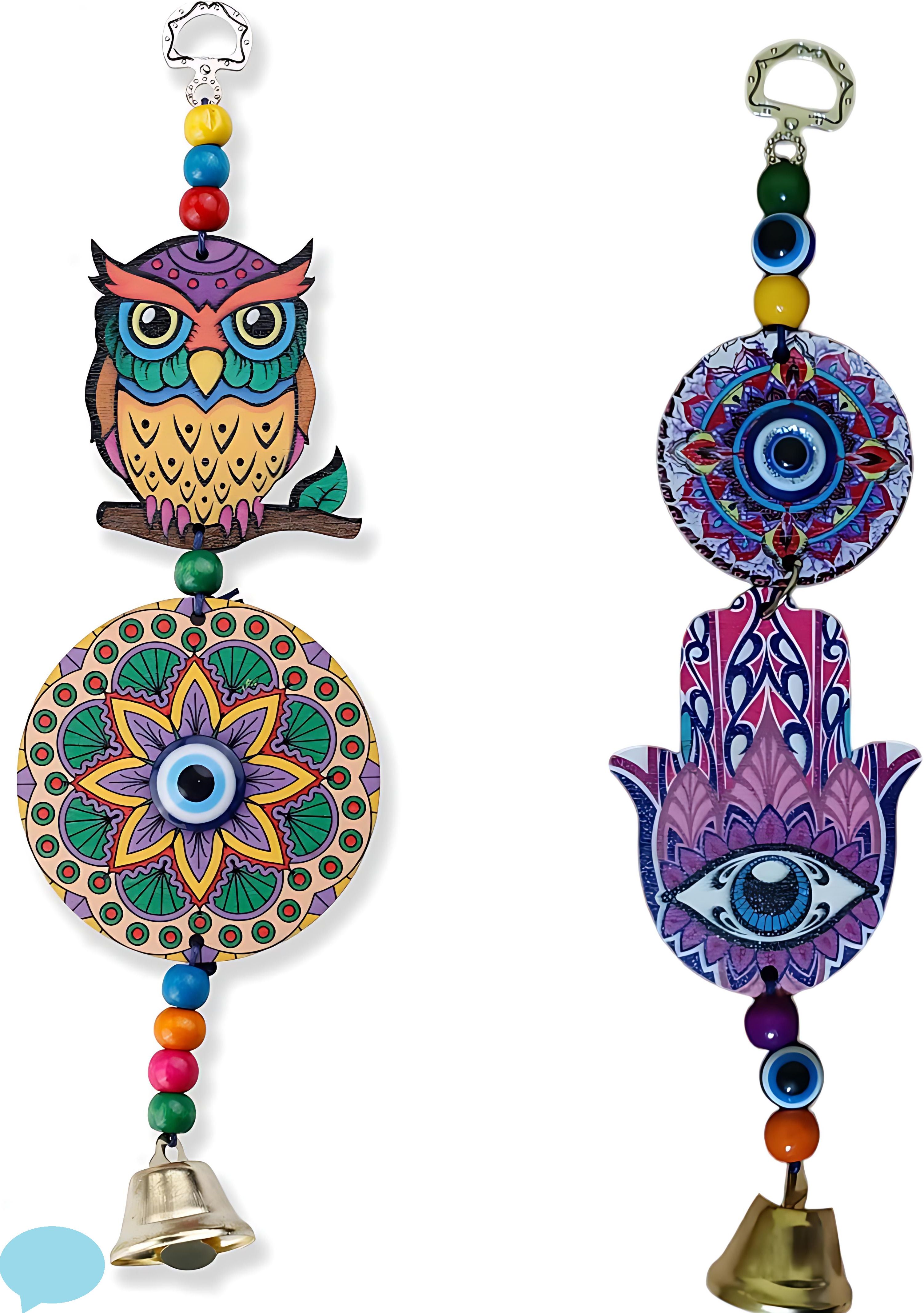 Combo Wooden Owl And Hamsa windchimes home decor Design And Color May Vary P60 Wood Windchime-image-44