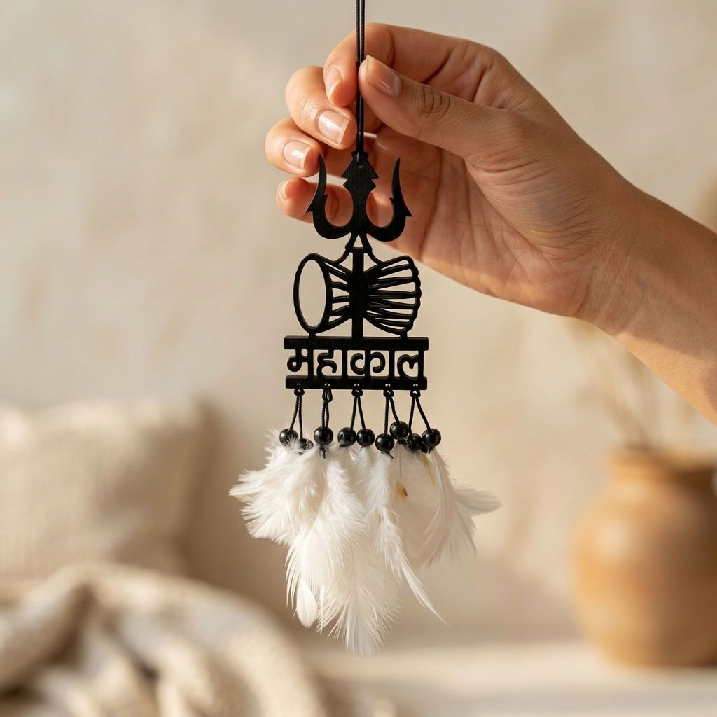 dikshacreation Black Trishul Mahakal Car Hanging Acrylic Mirror Decor Plastic Dream Catcher-picture-29