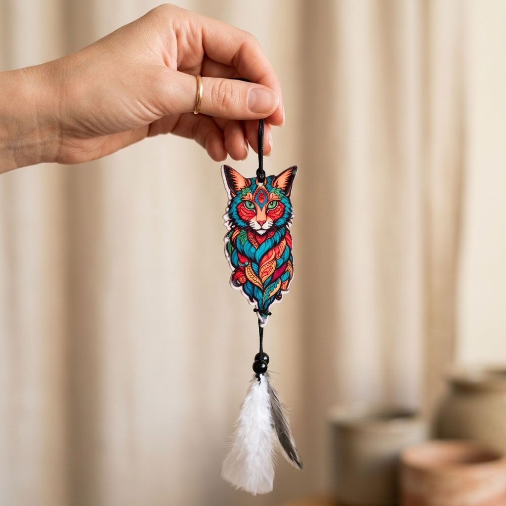 shrivarni creation Creative Cat Car Hanging Acrylic Rear View Mirror Decor Plastic Dream Catcher-picture-13