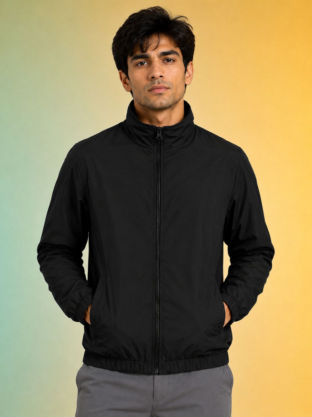 Distortion Crew Men Lightweight Running Bomber Jacket Solid Men Wind Cheater-picture-17