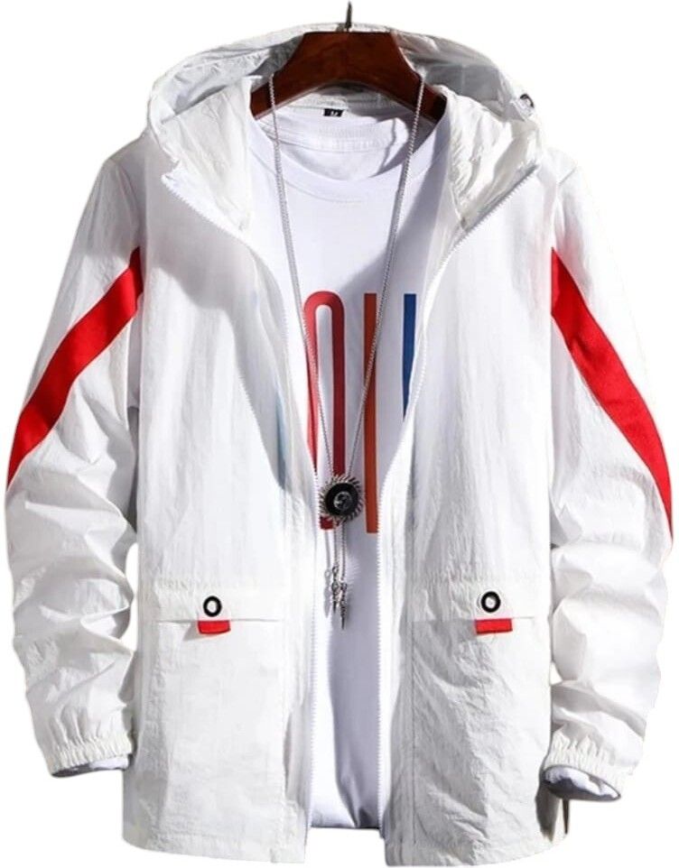 HEATGO Men’s White Hooded Jacket Solid, Colorblock Men Wind Cheater-picture-17