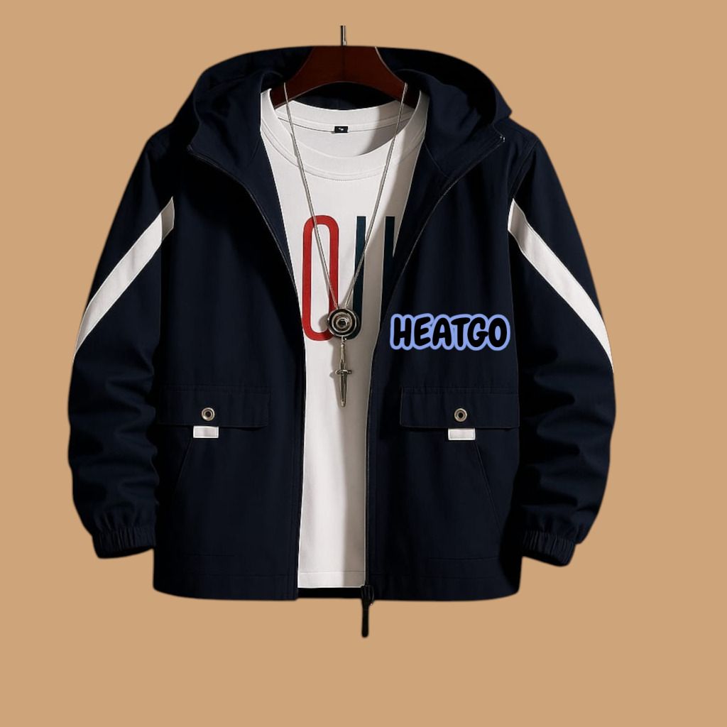 HEATGO MEN BLUE HODEED JACKET Striped Men Wind Cheater-picture-28