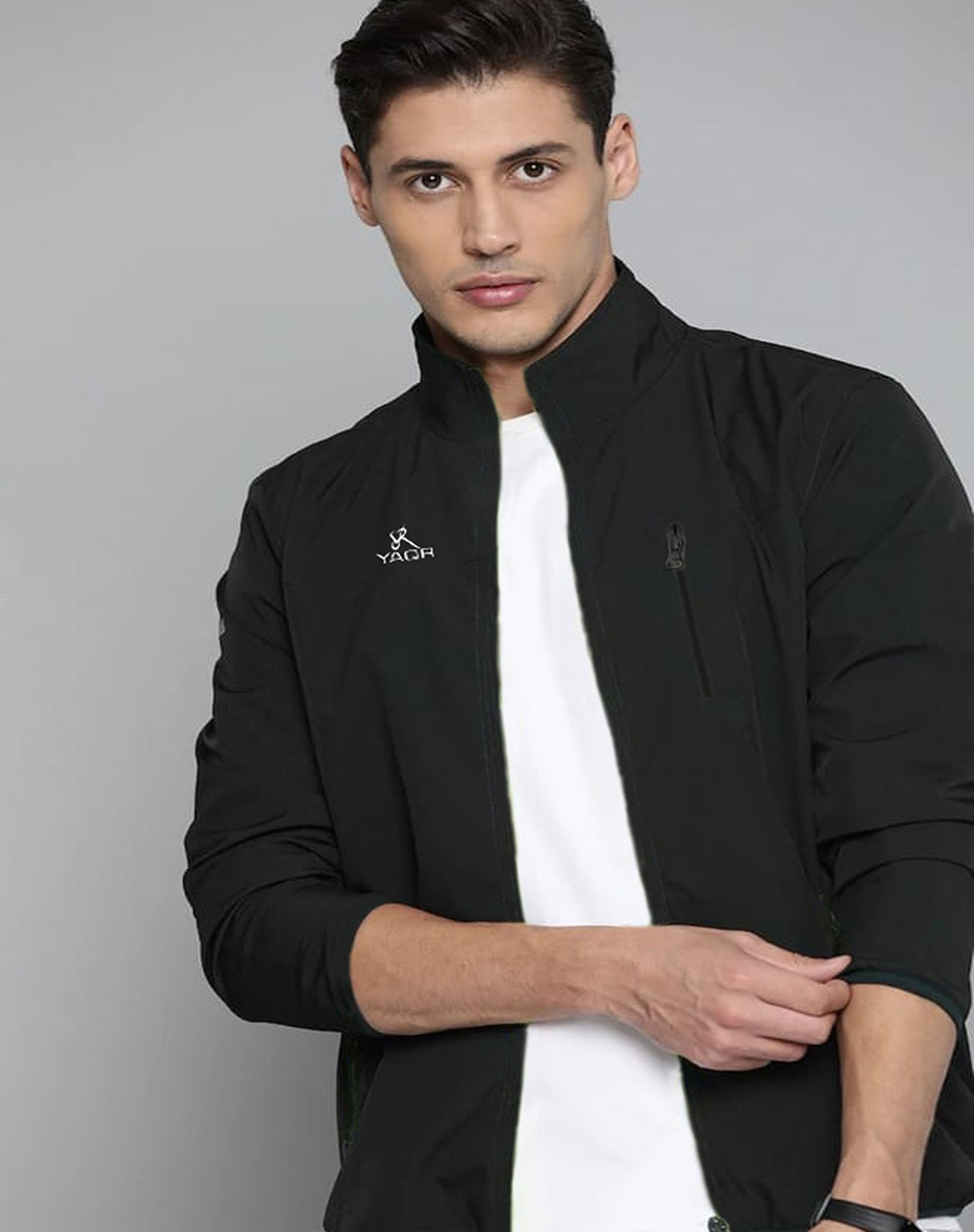 Yaqr Men Solid Windcheater Jacket with 3 Zipper Pockets | Windproof Wear Solid Men Wind Cheater-picture-23