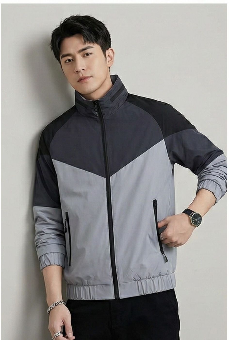 IANDT Men's Lightweight Full Sleeve Zipper Jacket Colorblock for Summer & Sport Colorblock Men Wind Cheater-picture-32