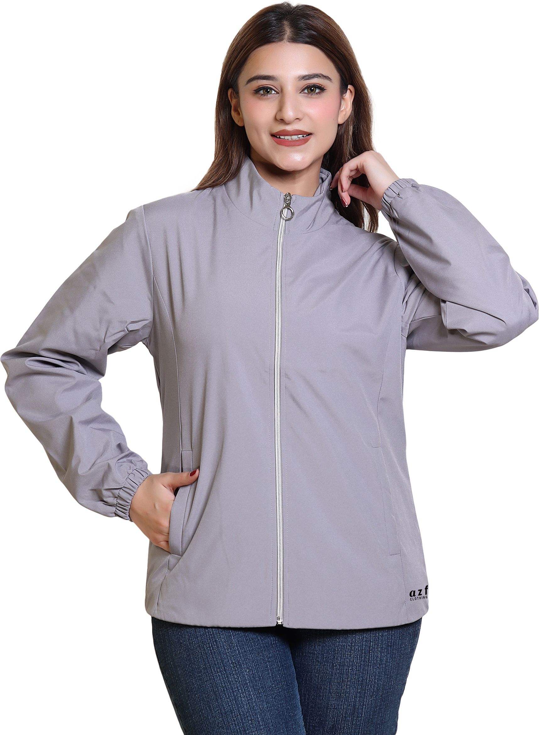 AZF Stylish Zipper Windcheater Jacket Solid Women Wind Cheater-image-29