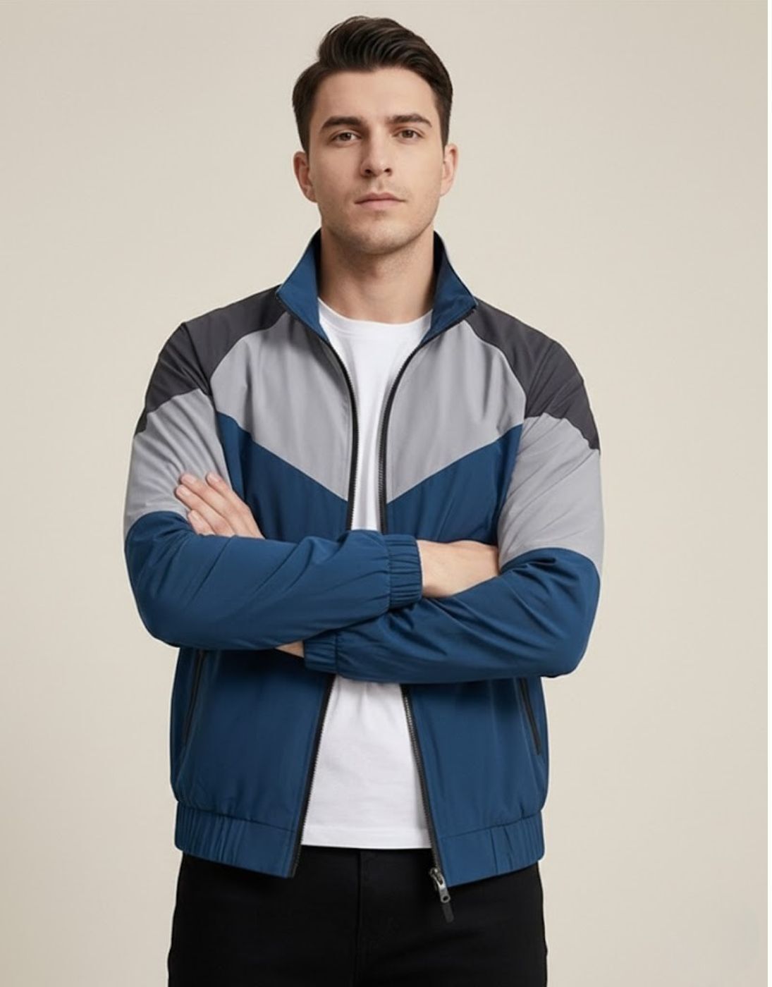 IANDT Men's Lightweight Full Sleeve Zipper Jacket Colorblock for Summer & Sport Colorblock Men Wind Cheater-image-6