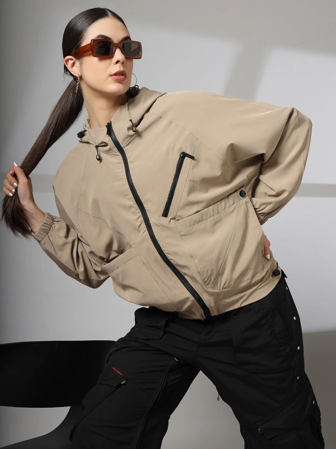 CHKOKKO Solid Women Wind Cheater-picture-11