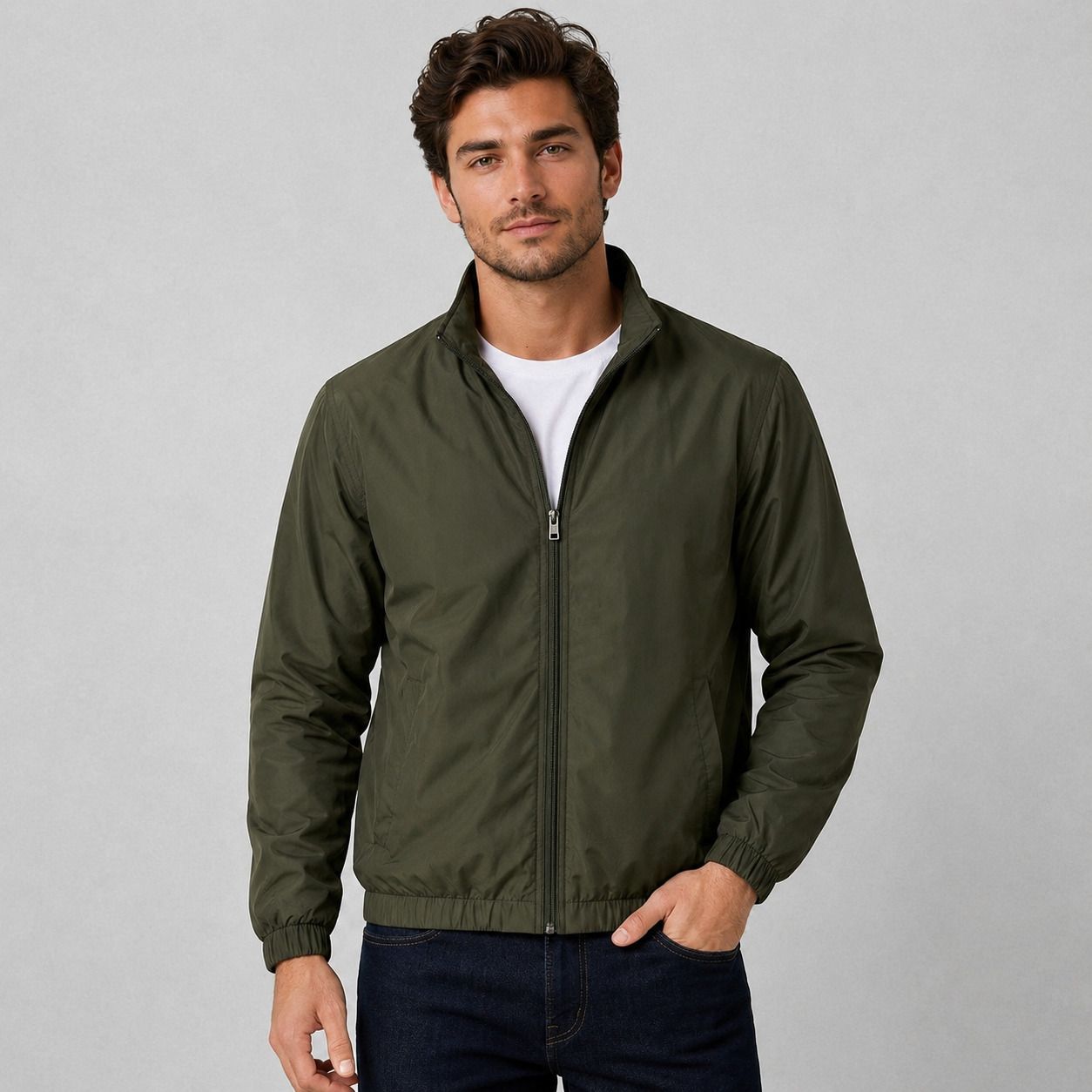 JKT Men’s Olive Green Windcheater Jacket Solid Men Wind Cheater-picture-43