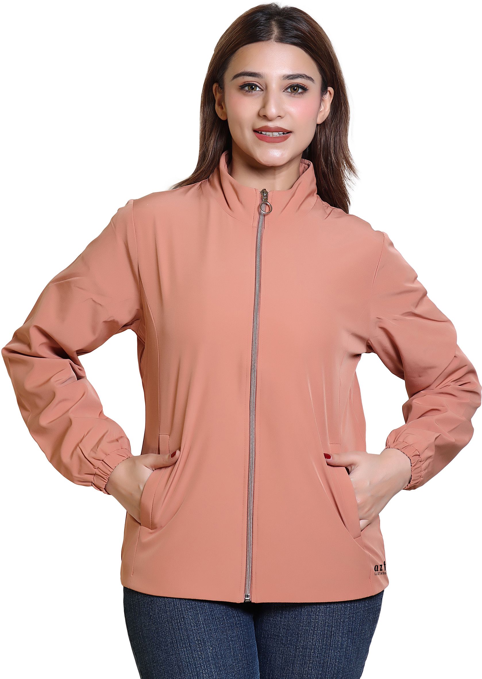 AZF Stylish Zipper Windcheater Jacket Solid Women Wind Cheater
