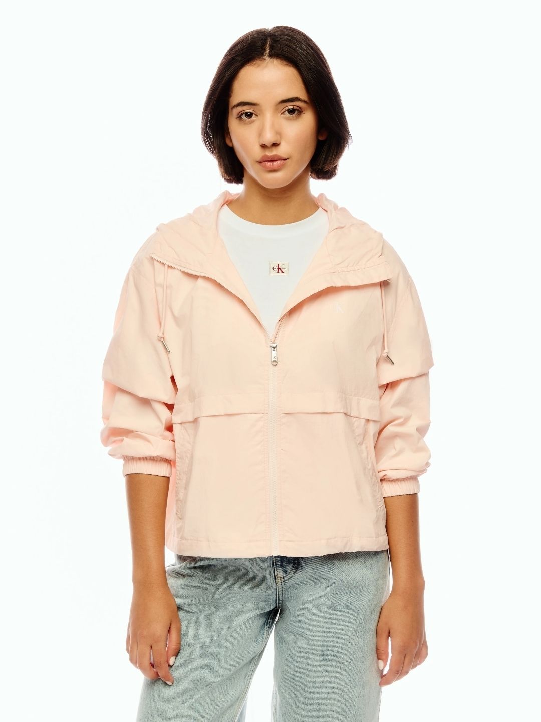 Calvin Klein Jeans Regular Fit Nylon Hooded Neck Windcheater Jacket Solid Women Wind Cheater-image-38