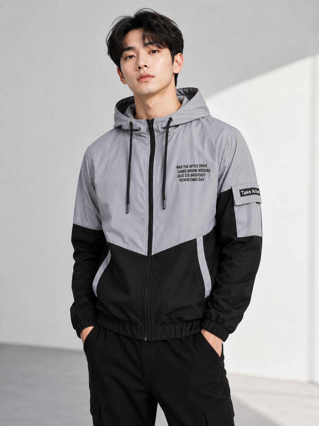 Nxtwin UrbanShield Men's Hooded Color Block Windcheater Jacket Graphic Print Men Wind Cheater-picture-12