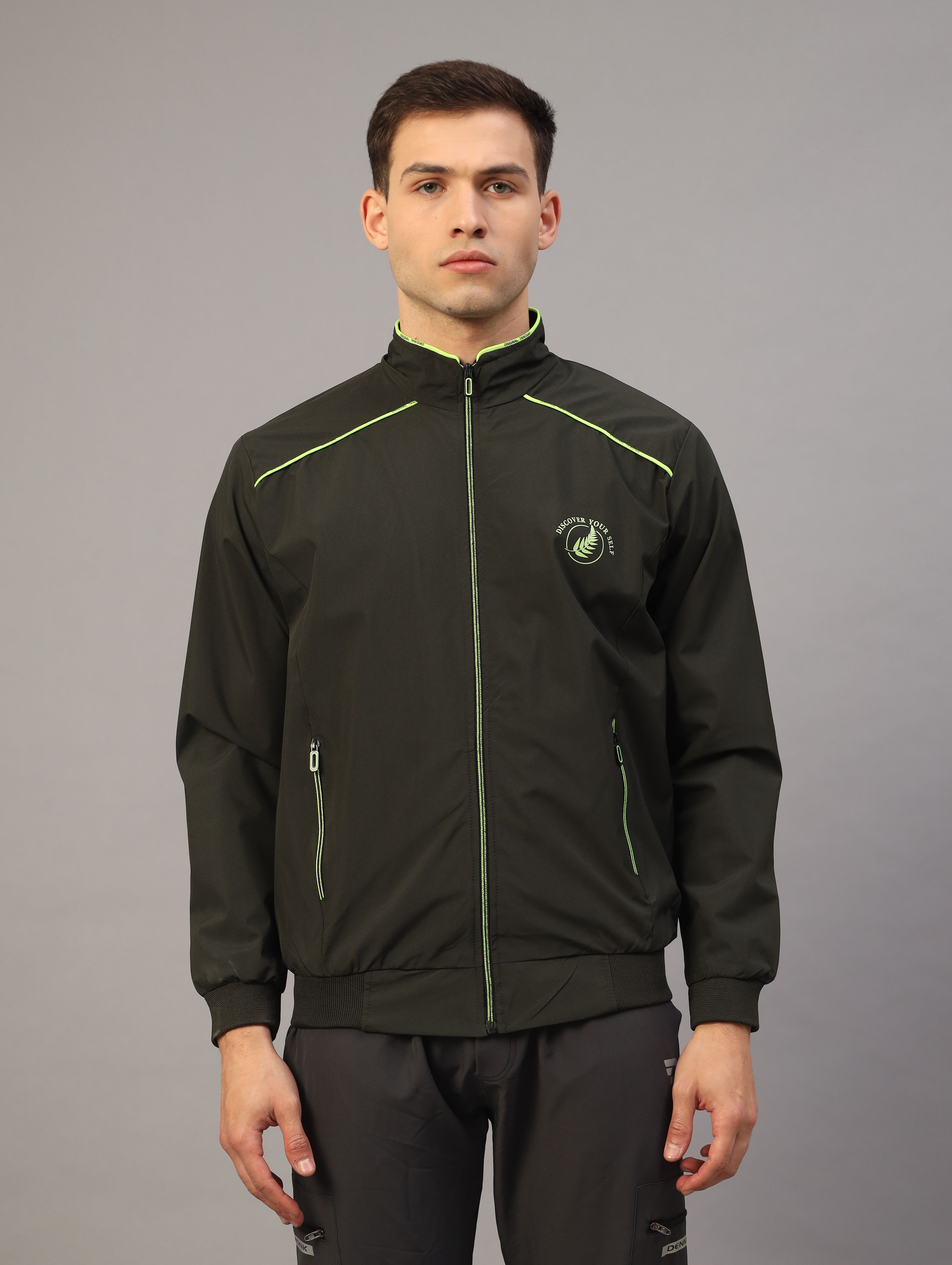 Ucollection Front Open Sport Jacket Solid Men Wind Cheater-picture-10