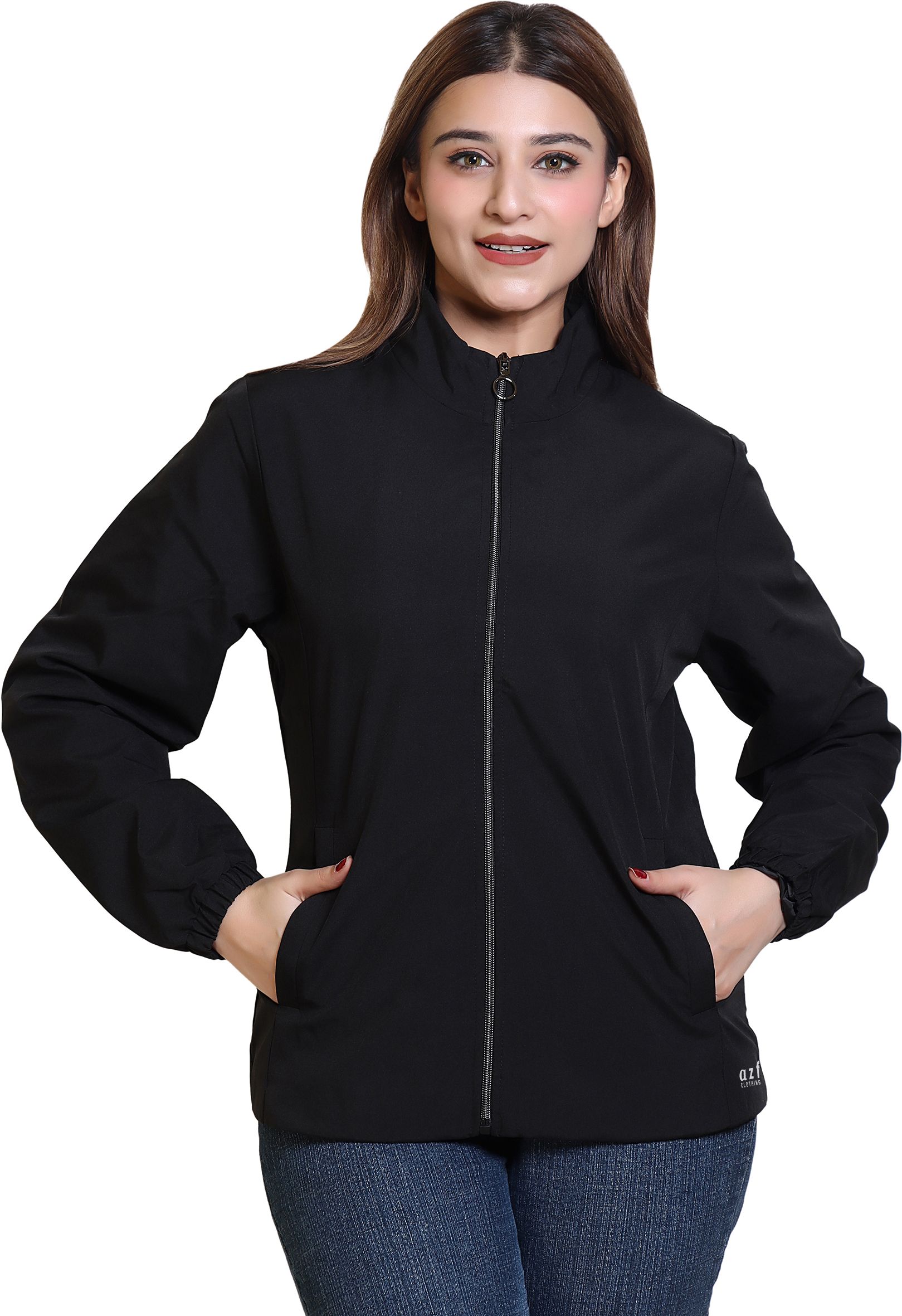 AZF Stylish Zipper Windcheater Jacket Solid Women Wind Cheater