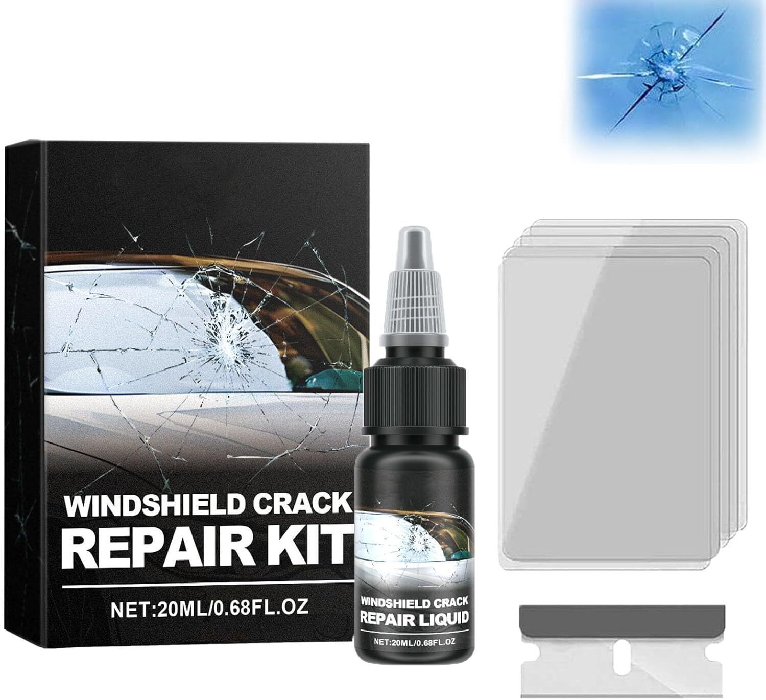 Windshield Crack Fix Kit – Car Glass Chip Repair & Scratch Remover (PACK 1) Windshield Repair Kit
