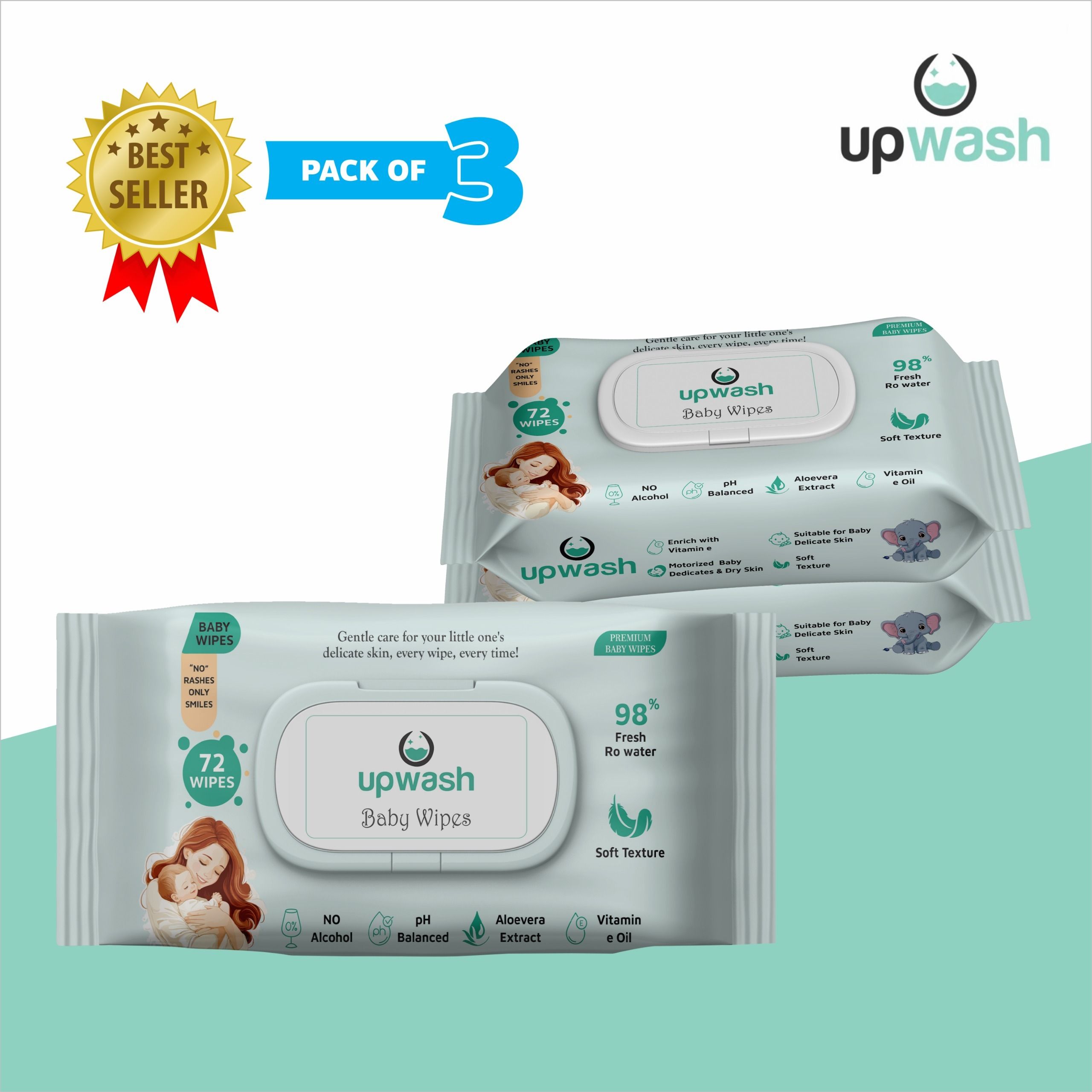 upwash BEST FOR All Baby Wipes with AloeVera Pack OF 3 (72*3 Wipes) Wipe Warmer-picture-40