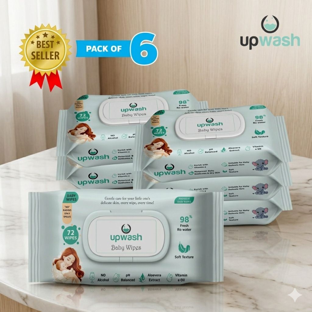 upwash A1 Baby Wipes with Aloe/Vera Pack Of 6 (72*6 Wipes) Wipe Warmer-picture-17