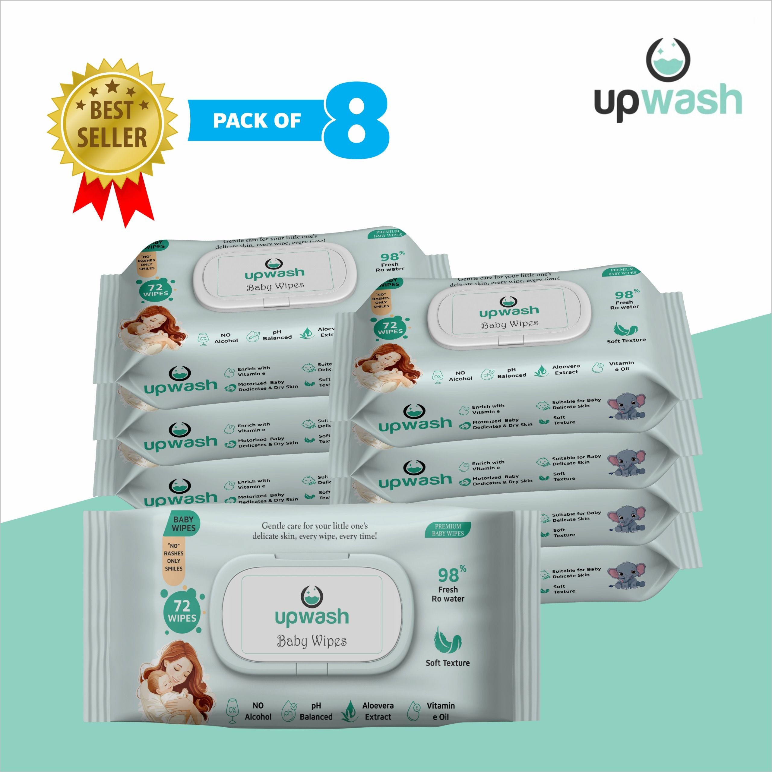 upwash BEST Baby Wipes with AlooeVera Pack Of 8 (72*8 Wipes) Wipe Warmer-picture-20