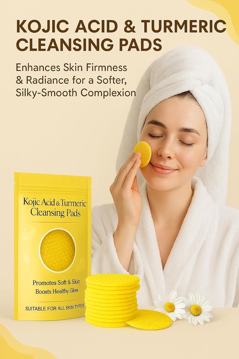 Kojic Acid Cleansing Pads, 60 Count Turmeric and Kojic Acid Pads 3 Wipe Warmer