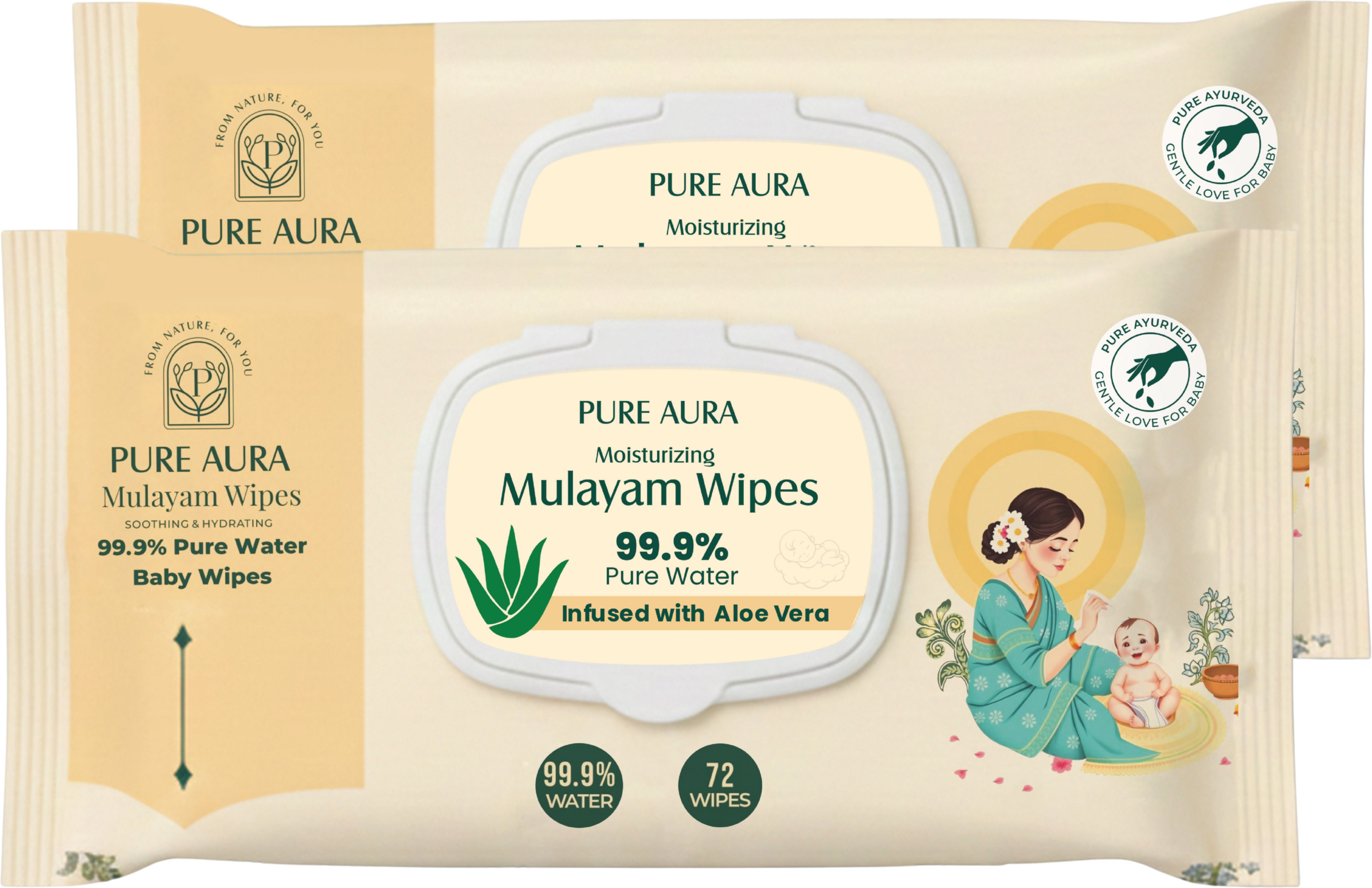 Baby Mulayam Wipes 99.99% Pure Water | Pack of 2 (144 Wipes)