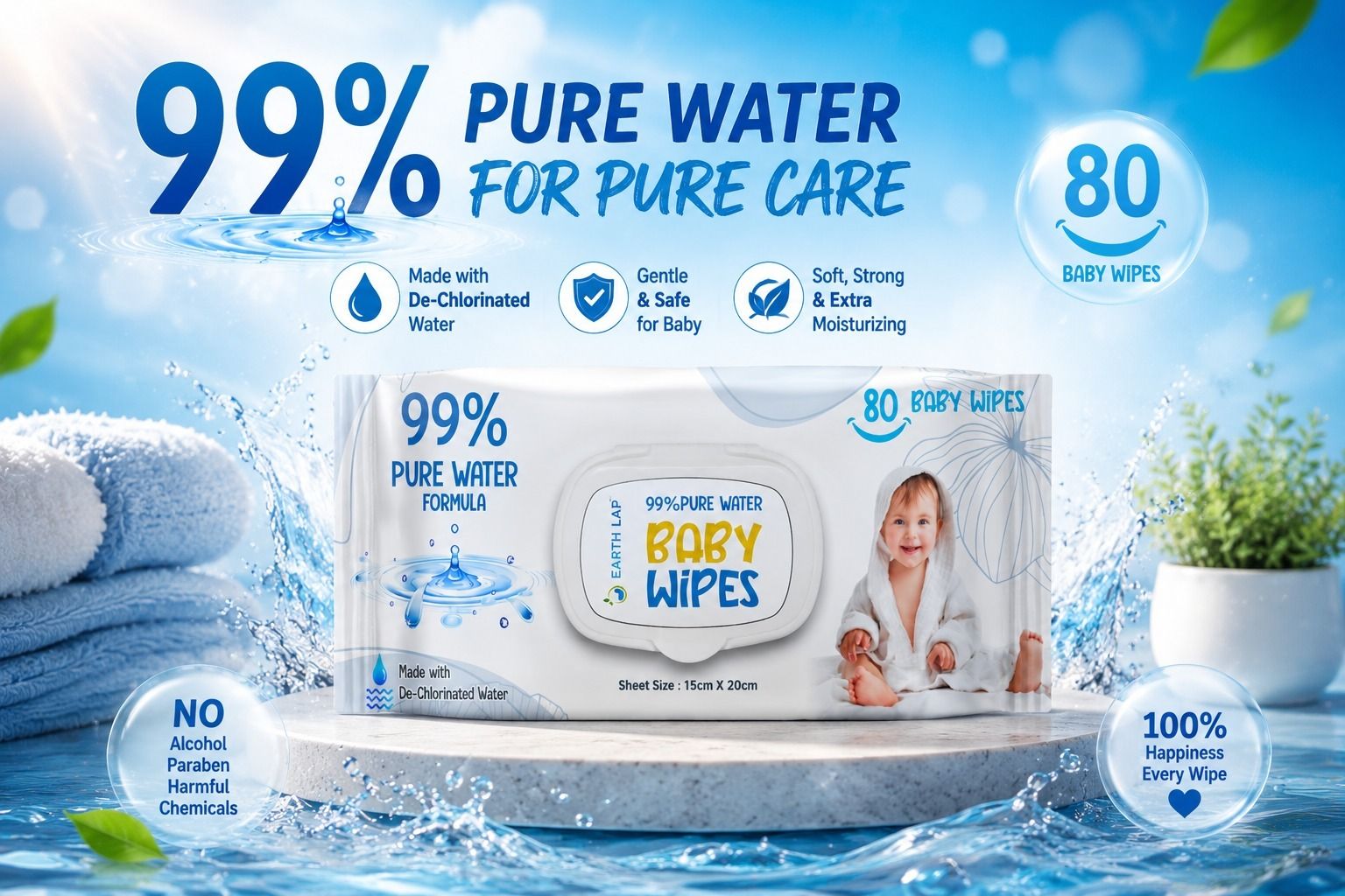 earth lap 99% Pure Water Baby Wipes 80 Wipes-picture-36