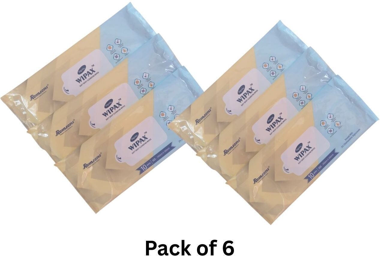 Wipax Soft Body Cleansing Wipes for Adults Pack of 6 (Combo Pack 60psc.)-image-1