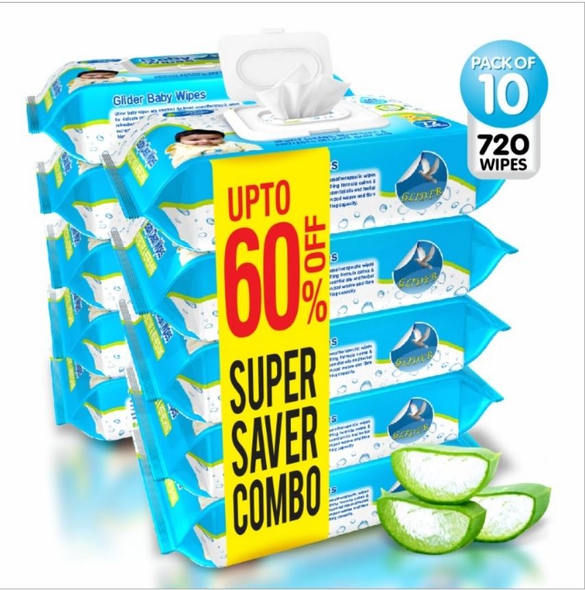 Baby Wipes with Moisture Lock FlipTop|Contains Aloe Vera & Vitamin E( Pack of 10