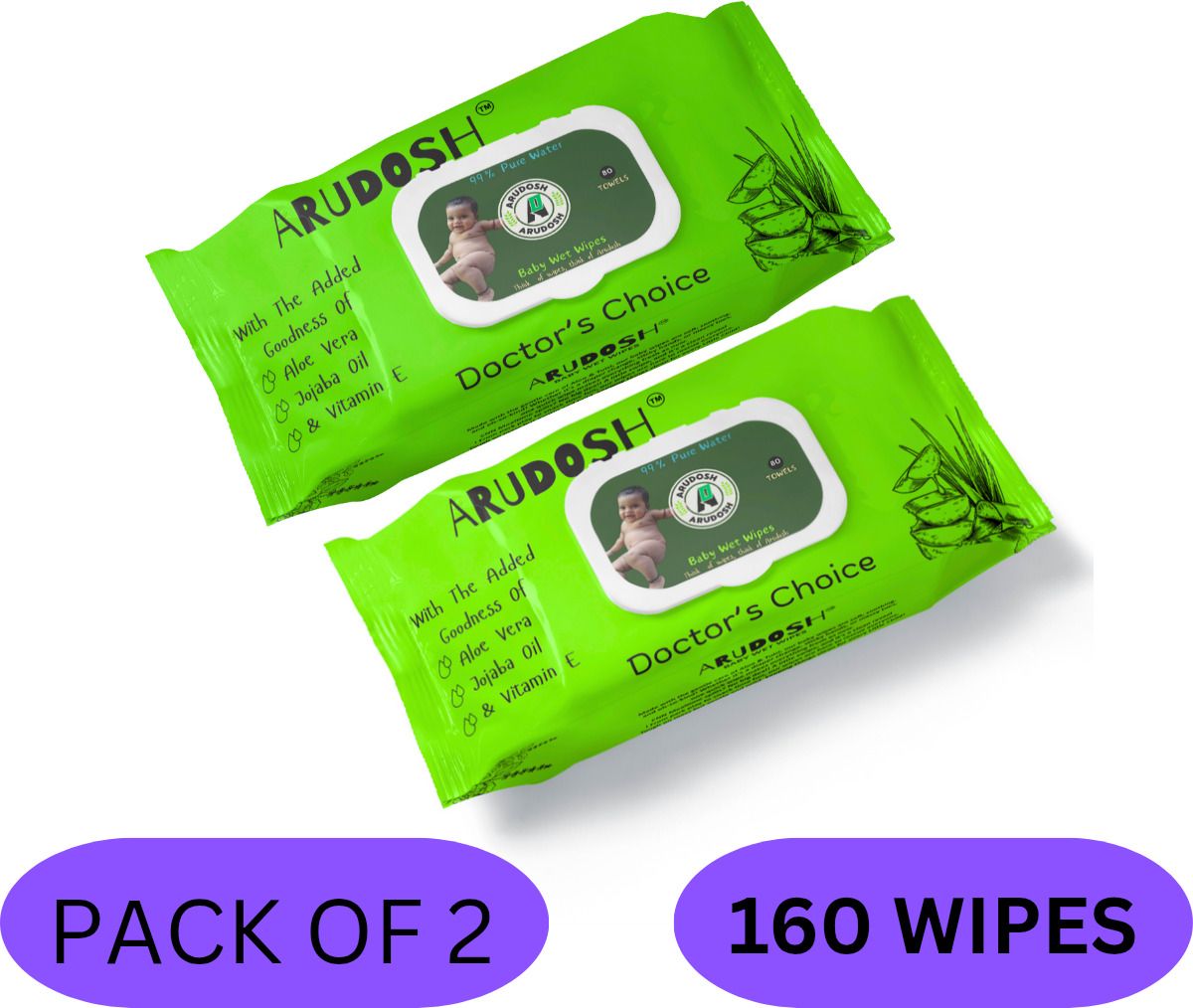 Baby Wet Wipes 80 Towels | 99% Water | Aloe Vera & Vitamin E | Soft & Safe-image-33