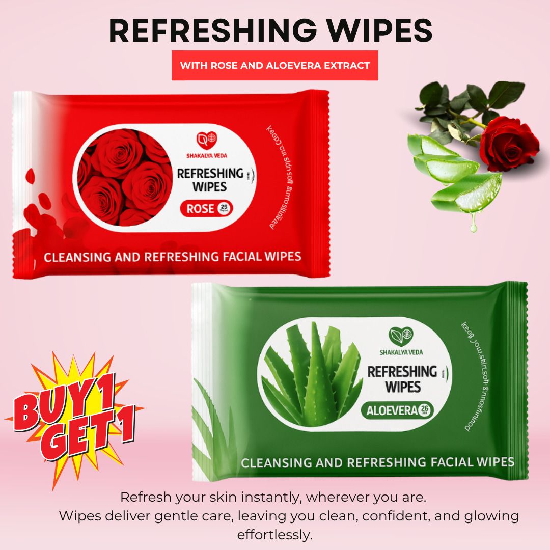 shakalyaveda Face Wipes Pack of 2 Rose & Aloe Vera Refreshing Wet Wipes-picture-21