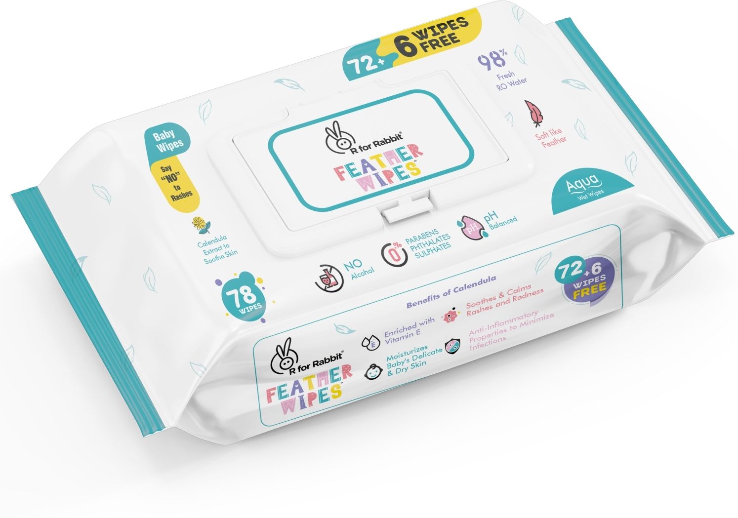Feather Aqua Baby Wipe Water Based With Lid 78 Wipes(Pack of 1)-image-2