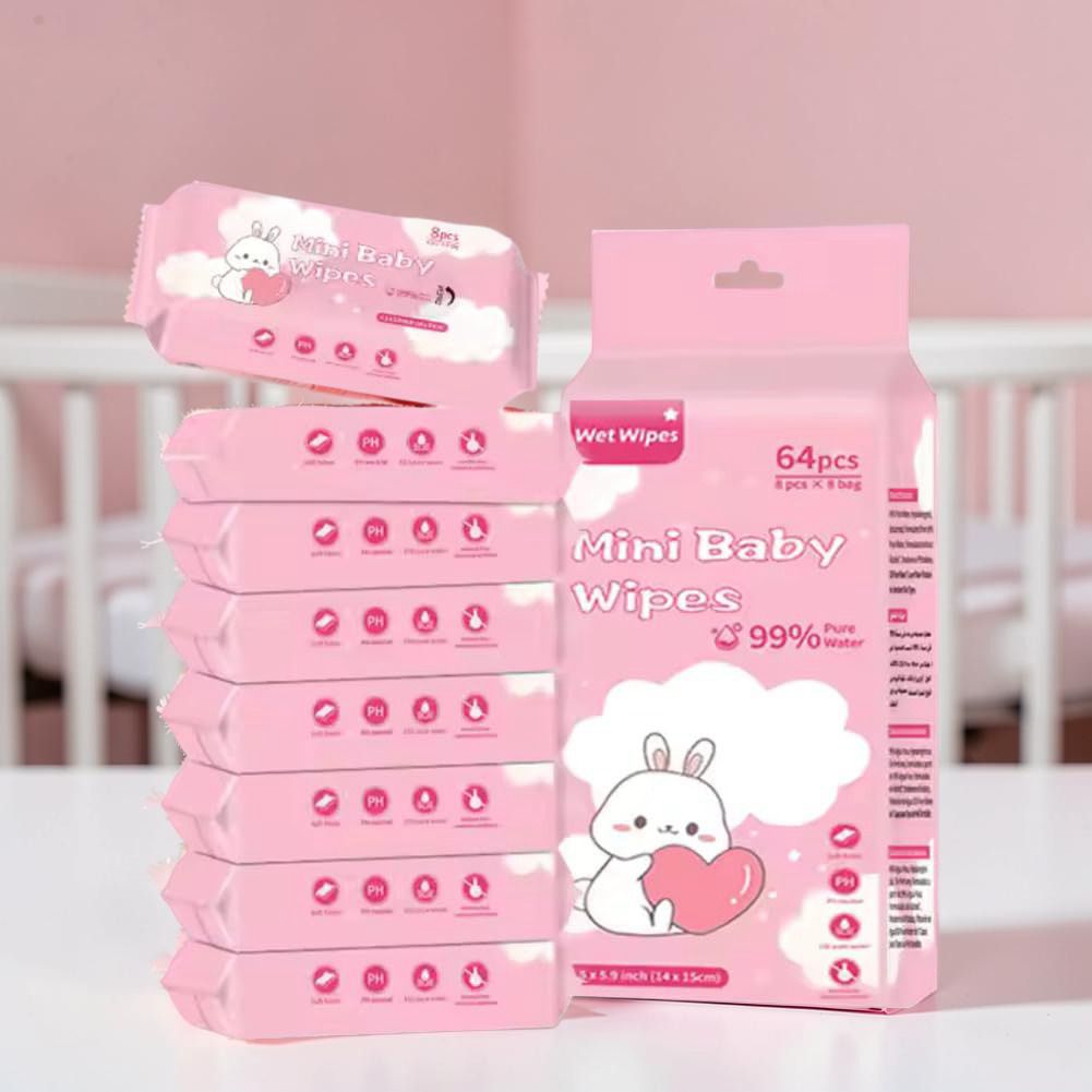 Alcohol Free Baby Wet Wipes 64 Count Portable Tissue for Kids Adults and Travel-image-2