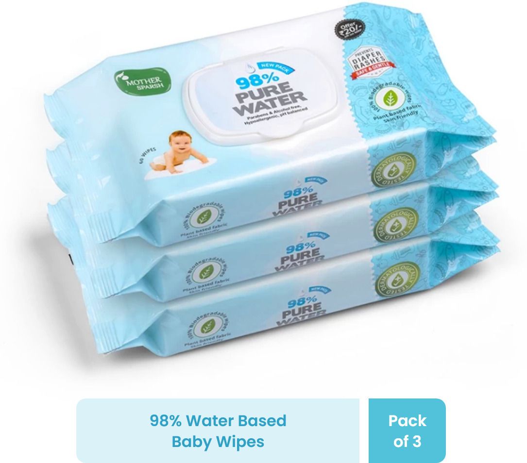 98% Water Based Scented Wipes Plant Derived Fabric 60 Pcs/Pack (Pack of 3)