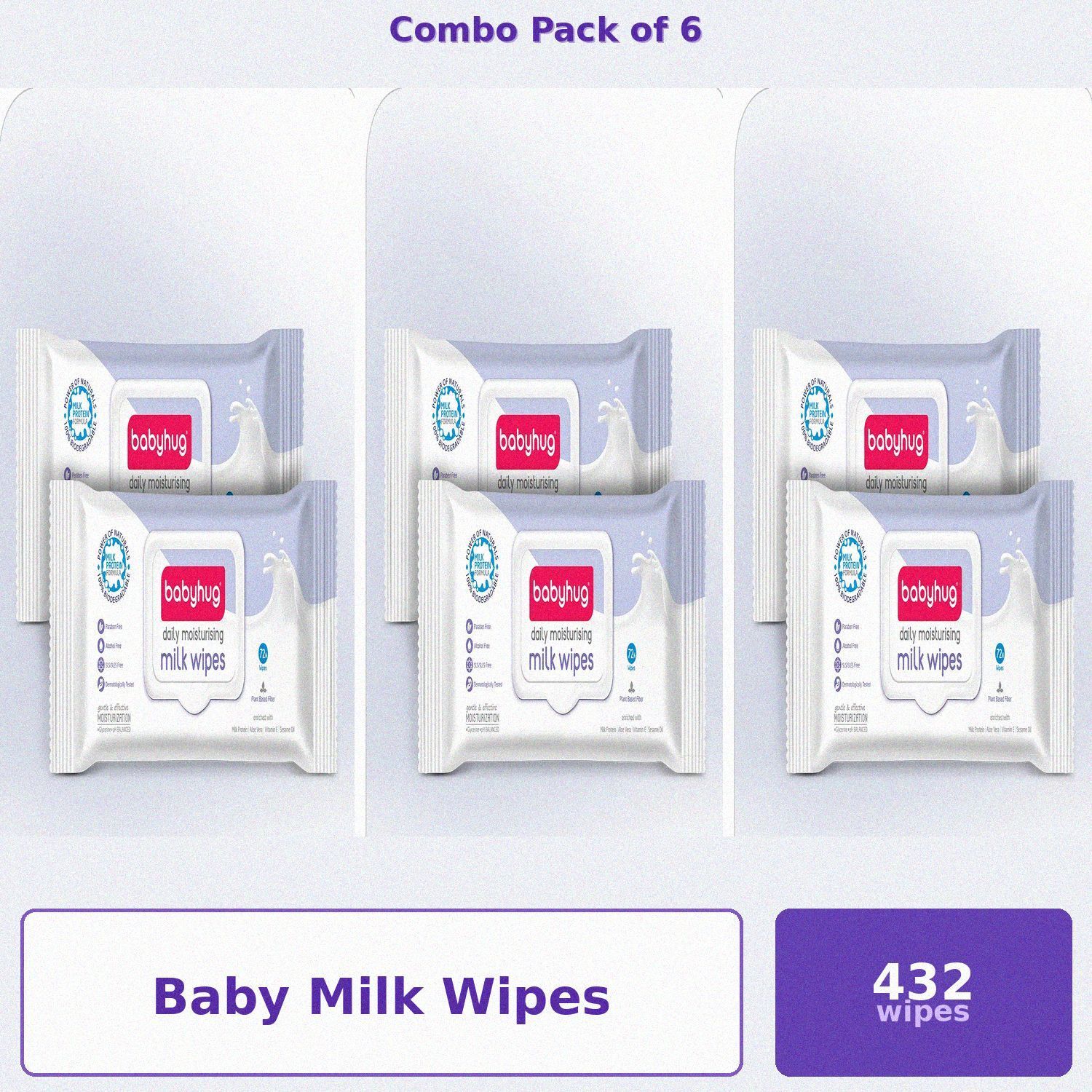 Baby Premium Wet Wipes 72 Count | Aloe Vera & Milk Protein | Pack of 6-image-39
