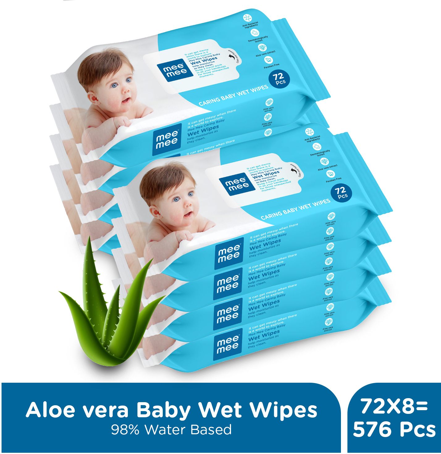 meemee Soft Cleansing Baby Wet wipes without Lid | Aloe vera - Pack of 8-picture-19