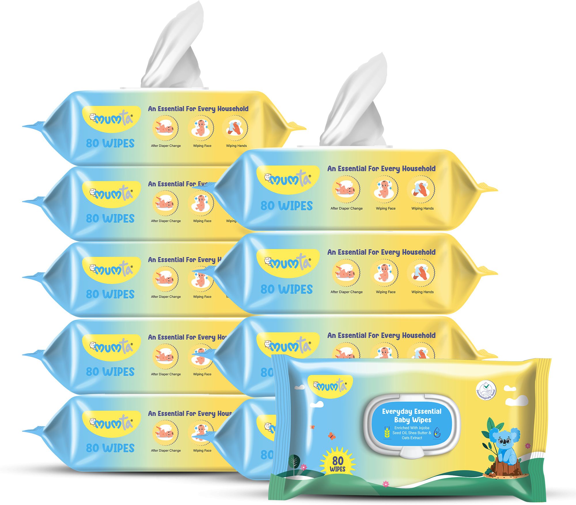 Soft Cleansing Baby Wipes with Aloe Vera & Vitamin E 80 Counts/Pack (Set of 10)-image-38