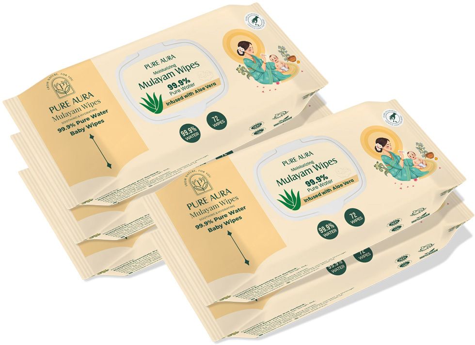 pure aura Baby Mulayam Wipes 99.99% Pure Water | Pack of 5 (360 Wipes)-picture-11