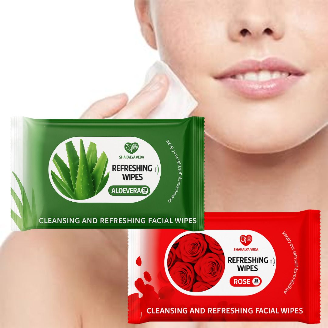 shakalyaveda Facial Wipes Combo Pack | Aloe Vera + Rose | Pack of 2-picture-1