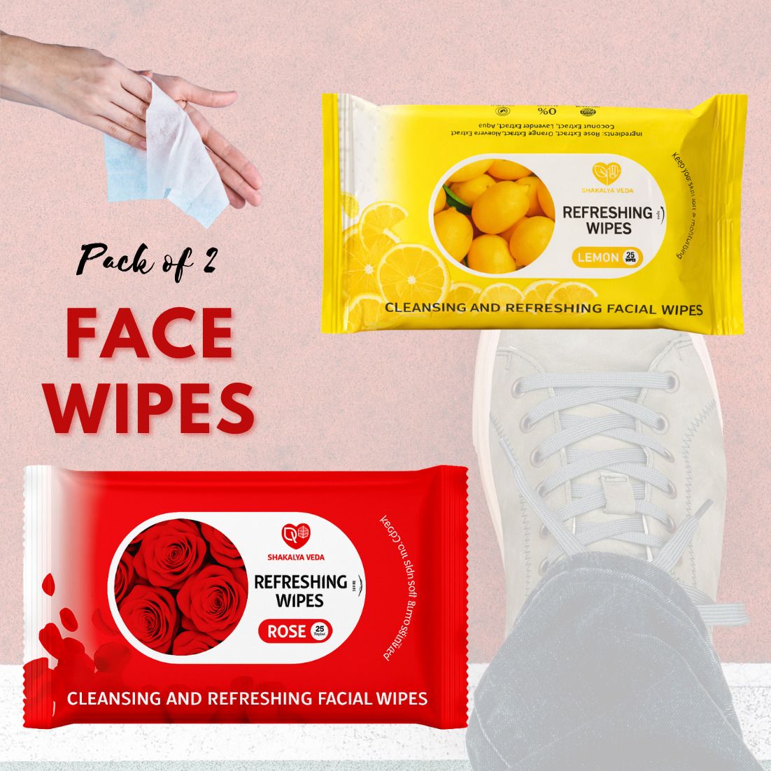shakalyaveda Rose Lemon Facial Wet Wipes Pack of 2 | 50 Fresh & Soft Face Wipes-picture-19