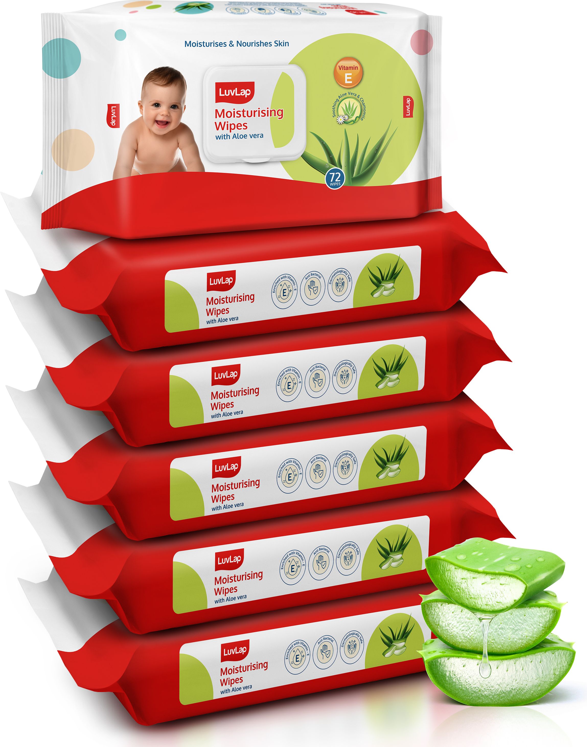 Paraben Free wipes for baby with Aloe Vera, 72 wipes/pack with Lid