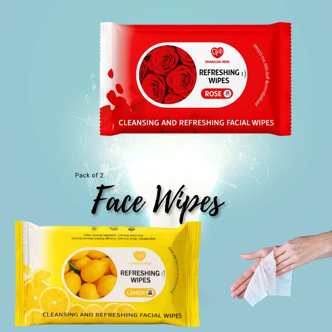 shakalyaveda Rose Lemon Refreshing Wet Wipes Pack of 2 | 50 Soft Face Cleansing Wipes-picture-22