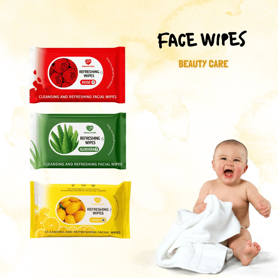 Face Care Wet Wipes Combo | Rose Aloe Vera Lemon | 25 Pulls Each-image-27
